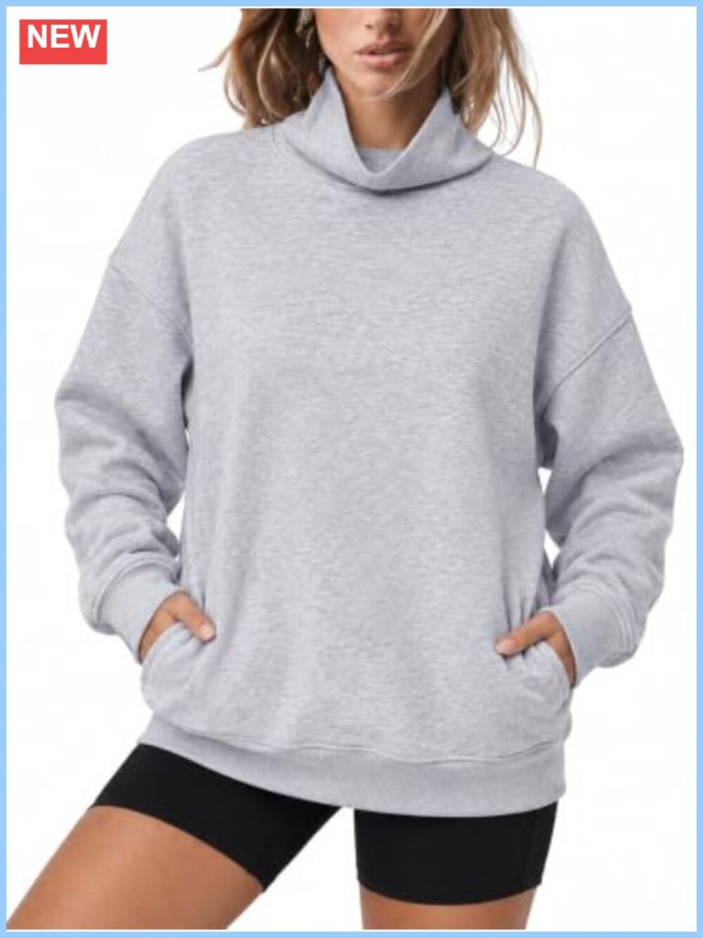Mock Neck Oversized Fleece Sweatshirt Pullover with Pockets